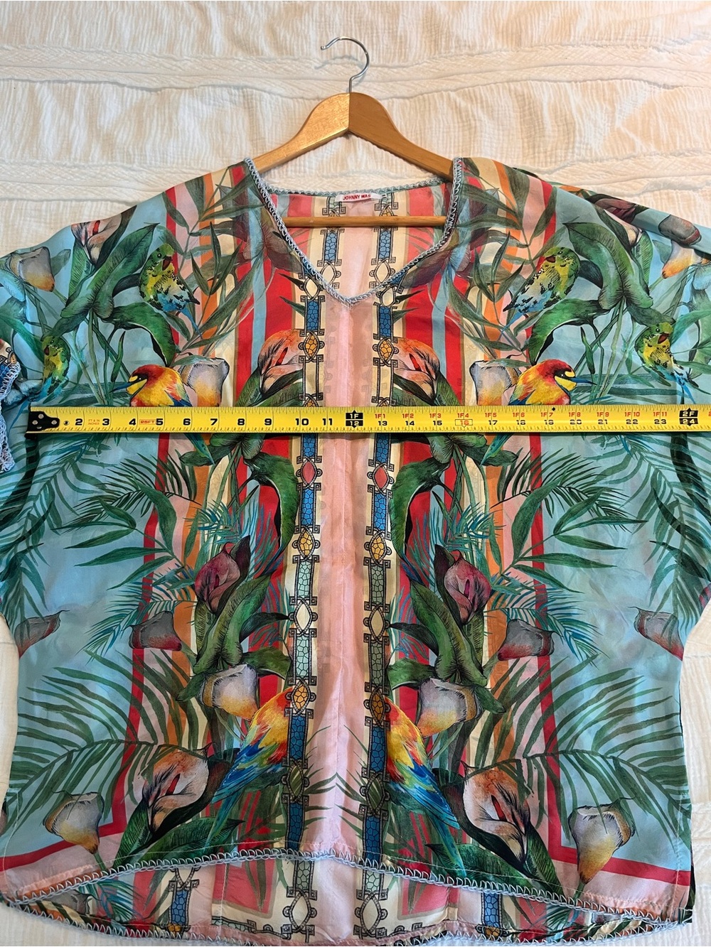 Johnny Was Capri Botanical Parrot Print V-Neck Tunic 100% Silk Medium - Picture 10 of 15